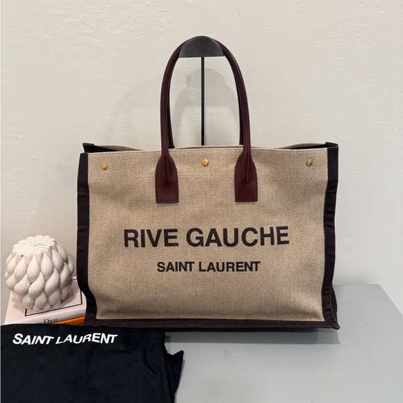 Saint Laurent Handbags - Saint Laurent Rive Gauche Beige and Brown Tote